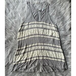 Kimchi Blue Tank Top Sz L Lace Sleeveless Full Back Zip Grey Ivory Summer Boho